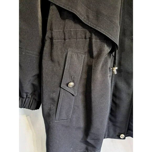 Vintage Fleet Street Black Long Coat Drawstring Waist 80s 90s Retro Womens XL - Picture 8 of 12